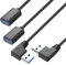 2 Stück 30CM USB Adapter Kabel, 90 Grad Winkelstecker, USB 3.0 Stecker zu Buchse, Datenübertragung und Ladekabel, für PC, Notebook, Laptop, USB-Hubs, Links und Rechts Abgewinkelt