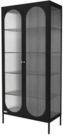 ML-Design Vitrina de Salón 85x175x40 cm Negra, Armario de Acero con 5 Estantes de Almacenamiento y 2 Puertas, Estilo Industrial, Estantería Archivador Mueble de Metal para Hogar o Oficina
