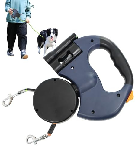 Double Swivel Dog Lead - Retractable 3M PET | Multiple Design 360° 360° in, Reflective Safety Cable for Night Walks, Jogging and Camping with Med Dogs