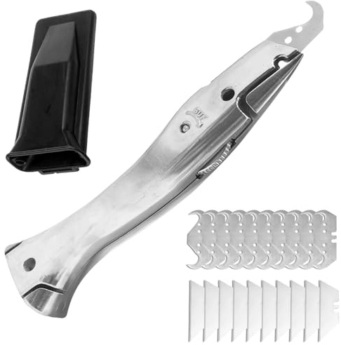 Krokknivset med trapetsblad, mattkniv, krokblad, skärkniv för trapetsblad, precisionsmattkniv med 10 trapetskrokblad, knivar för skärning PVC-golvbeläggningar