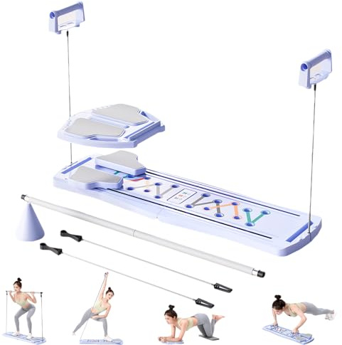 Kensbro 8 in 1 Pilates Reformer, Planche de Pilate, Machine Pilate Maison, Rouleau à Rebond Automatique, pour Gym à Domicile, Pliable et Compact pour Un Rangement Facile