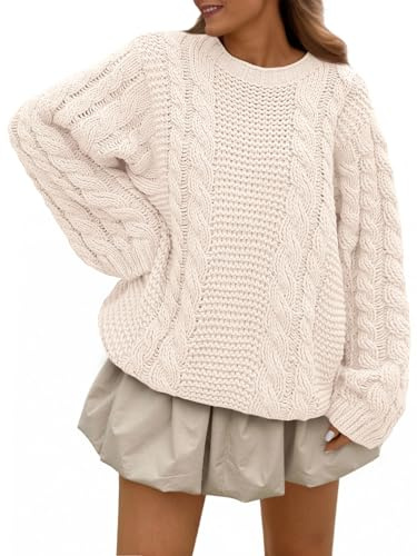 Trendy Queen Oversized Sweaters Womens 2026 Fall Fashion Coastal Grandma Outfits Cable Knit Plus Size Pullover Cute Cozy Cotton Chunky Long Tunic Winter Clothing Old Money Quiet Luxury Clothes Cream