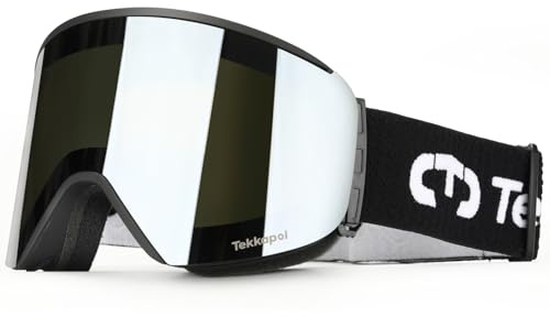tekkapoi Skibrille Herren Damen, OTG (Für Brillenträger), Profi-Antibeschlag durch 2-Wege-Belüftung, Snowboardbrille mit UV400 Schutz & Schnellverschluss-Band, Helmkompatibel