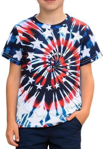 Xumplo Boys T-Shirts Kids Short Sleeve Graphic Tops Tweens Summer Crew Neck Top Casual American Flag Inspired Tee 8-12Y