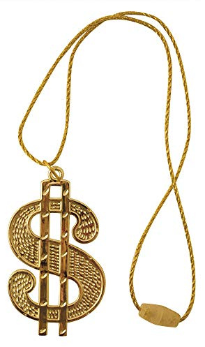 Gold Dollar Medallion with String Cord, 1 Pc. - Luxurious Design, Perfect Accessory for Festivals, 1970s-Themed Events, or GIft Halloween
