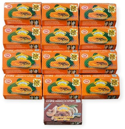 Asantee Thai Papaya Herbal Skin Whitening Soap 125g (Pack of 12]