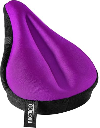 Bikeroo Comfort Bike Seat Cushion - Purple Narrow Padded Gel Cover for Exercise, Mountain & Road Bikes, Universal Fit for Peloton & Stationary Bikes