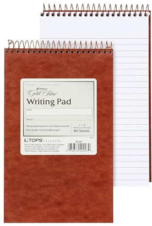 Ampad Gold Fibre Retro Writing Pad, Red Cover, Ivory Paper, 5 x 8, Medium Rule, 80 Sheets, 1 Each (20-007)