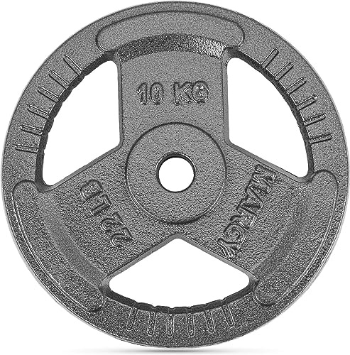 Gymtek Dischi Pesi - 1,25, 2,5, 5, 10, 20 kg - Pesi in Ghisa 30 mm - Dischi Fitness, Dischi in Fusione Nera, Pesi Tri-Grip per Manubri, Bilanciere per Allenamento della Forza