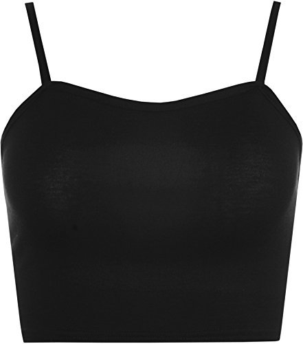 WearAll Womens Strappy Sleeveless Ladies Bralet Crop Stretch Vest Top - Black - 12-14