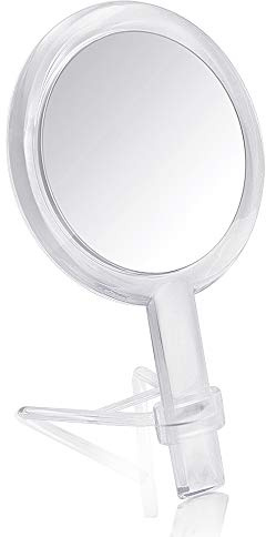 Gotofine 1X & 10X Magnifying Double Side Hand Makeup Mirror with Stand, Handheld Vanity Mirror, Clear