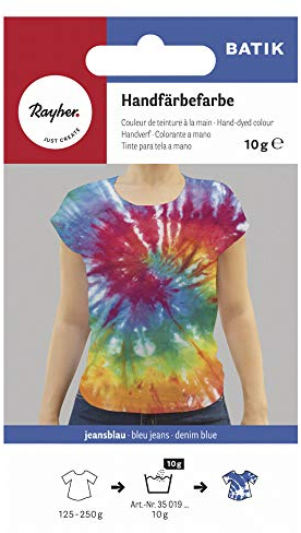 Rayher 35019372 Batik-Handfärbefarbe, jeansblau, Btl. 10 g, Batikfarbe, Textilfärbefarbe für ca. 125 - 250 g Stoff, Textilfarbe