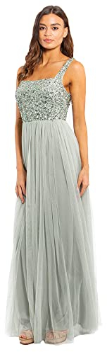 Maya Deluxe Women's Green Lily Strappy Delicate Sequin Maxi Bridesmaid Dress, 38 EU (Taille 71 cm; Brust 89 cm)