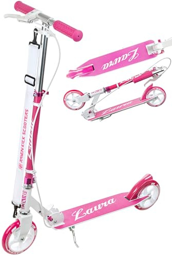 RAVEN Scooter Roller Tretroller Kickscooter für Kinder | klappbar | höhenverstellbar | Tragegurt (Laura mit Handbremse, 145mm)