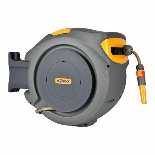 Hozelock AutoReel - Caja de pared con tubo de 20 m Ø 12,5 mm y accesorios, giratorio de 180 °