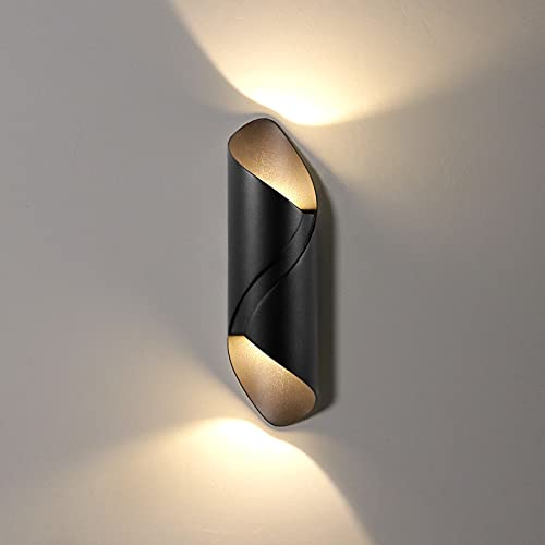 KAWELL 10W Kreativ Modern Wandlampe LED Wandleuchte Up Down Wasserdicht IP65 Aluminium LED Wandbeleuchtung Innen Außen für Wohnzimmer Badezimmer Schlafzimmer Eingang Treppen Korridor, Schwarz 3000K