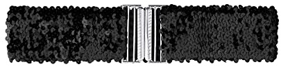 Allegra K Womens Plus Size Stretchy Waist Belts Metal Interlock Buckles Sequins Decor Belts for Dresses Black 60cm/23.62