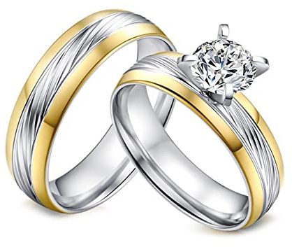 AmDxD Vigselring herr 6 mm, vänskapsringar rostfritt stål tvåfärgad med zirkonia för män, silver guld, Rostfritt stål, Kubisk zirkonia