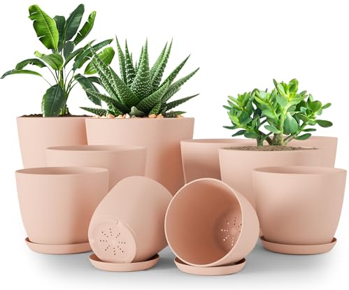 Utopia Home Plastic Planters Pink, Flower Nursery Pots Indoor Modern Decorative Plastic Pots for Plants, Succulents, Flowers, and Cactus 10 Pack, Multisize