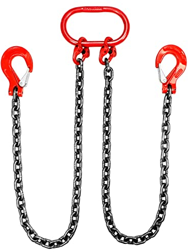 QWORK® 3T Chaîne de Suspension Haute Résistance - 1 M 2 Brins - Chaîne de 8mm en Acier au Manganèse - Crochet en Acier Allié Haute Résistance