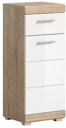 xonox.home Badezimmer Lambada X06F1701 Kommode Schrank Standschrank in Front weiß Hochglanz Korpus Sonoma Eiche hell ca. 37x88x31 cm