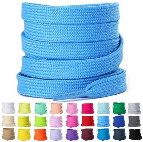Olukssck 2 Paires de Lacets Chaussure Plats, Lacets Durable de Remplacement Pour Baskets, Chaussures de Sport, Largeur 8 mm, Bleu, 120cm