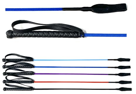 JA Horse Springgerte Springstock Reitgerte Pferd Peitsche mit Lederoberteil Gummigriff und Handgelenkschlaufe (60 cm, royal blau)