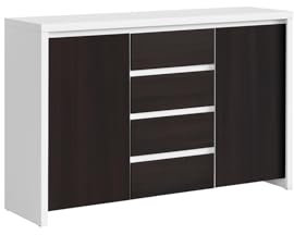 BLACK RED WHITE Kommode mit Schubladen Kaspian | Sideboard im Retro, Minimalistisch, Modern Stil | für Wohnzimmer, Esszimmer, Schlafzimmer | Weiß+Wenge Dekor