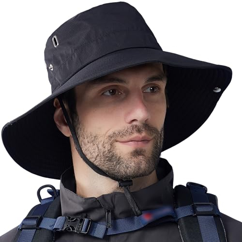 CRAZY SHARK Sonnenhut mit Breite Krempe für Männer und Frauen, Strandhut Safari Boonie Hut faltbar Fischerhut mit atmungsaktivem Mesh und verstellbarem Kinnriemen, Bucket Hut für Angeln, Wandern