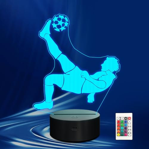 CoolGift Mart Football Night Light, 3D LED Optical Illusion Lamp with Remote Control and Timer, Christmas and Birthday Soccer Gifts for Boys Kids Teens