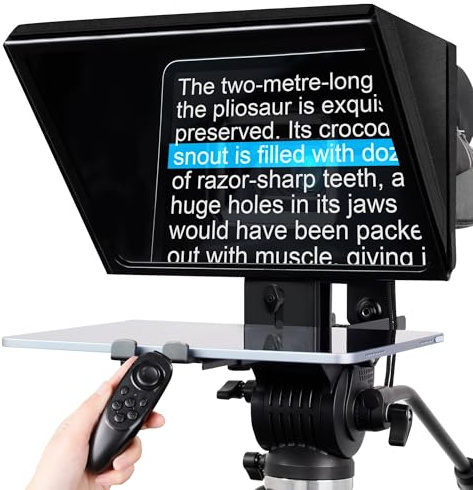 ILOKNZI 12 inch All-Metal Liftable Teleprompter with Remote Control and Free App, Using Tempered Optical Glass, Supports Webcam Wide-Angle Camera Lenses Studio Production Video