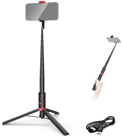 NEEWER Basics PA991 Selfie Stick Tripod Compatible with iPhone Samsung Android, 57.9 Inch Metal Portable Lightweight Travel Mobile Phone Stand with Holder & Remote Control for Video Recording