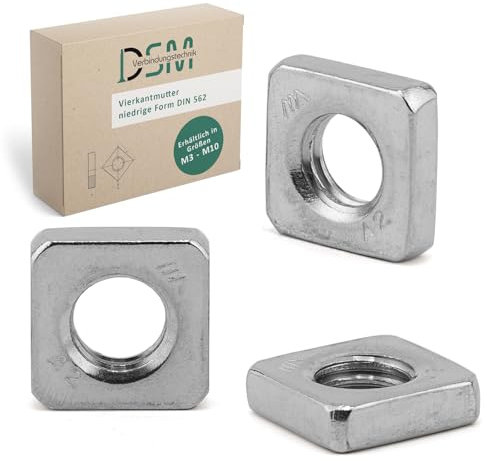 DSM | Tuercas cuadradas M5 según DIN 562 | Forma baja | Acero inoxidable A2/V2A - inoxidable y resistente a la corrosión | Tuercas deslizantes, tuercas cuadradas, tuercas insertadas para perfiles