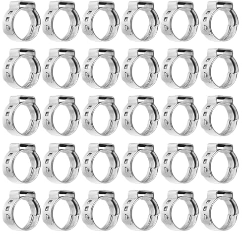 sourcing map 50Pcs 10.2-12.3mm Single Ear Hose Clamps 304 Stainless Steel Polished Stepless Hose Clamp for Automobile Pipe Connections Home Appliance Wiring and Pipes, Silver