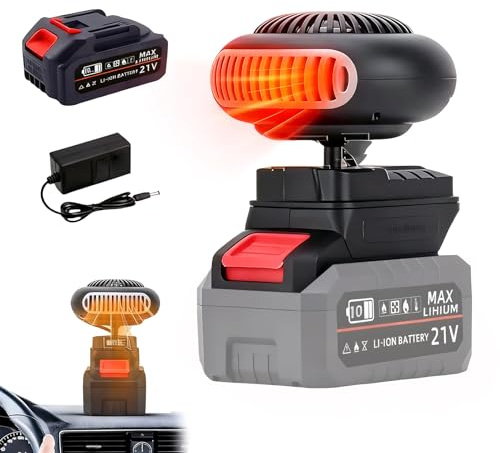Calefacción para coche con batería, mini calefacción adicional, batería con 2 niveles (30 – 80 °C), protección antivuelco y puerto USB, calentamiento rápido, descongelador, calefacción para parabrisas