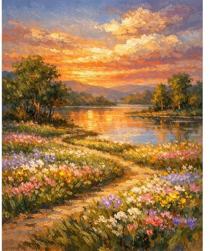 Querencia Sunset Paint by Numbers for Adults Without Frame 16x20 in | Lake Landscape Painting by Numbers for Adults, DIY Acrylic Painting, Stress Relief Craft Kits, Home Wall Decor Gift