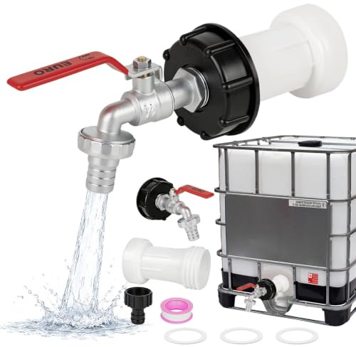 Ibc Grifo de Agua de Lluvia Tanque de Agua 1000L Grifo de Aleación Válvula de Bola con Conector 1/2 Pulgada Adaptador Ibc para S60x6 Grifo de Depósito de Agua, Tanque de Agua de Lluvia Ibc Accesorios