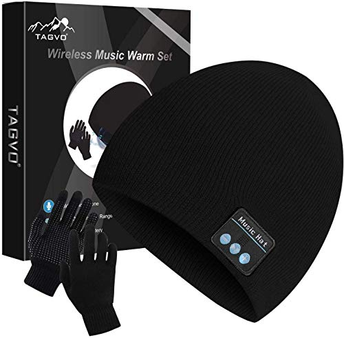 TAGVO Gorro Bluetooth V5.0 con Conjunto de Guantes con Pantalla táctil, Gorro de música inalámbrico de Punto cálido de Invierno con micrófono inalámbrico para Correr esquí Senderismo,Regalo Navidad
