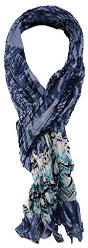 TigerTie gecrashter Schal in blau türkis schwarz weiß gemustert - Gr. 180 x 50 cm