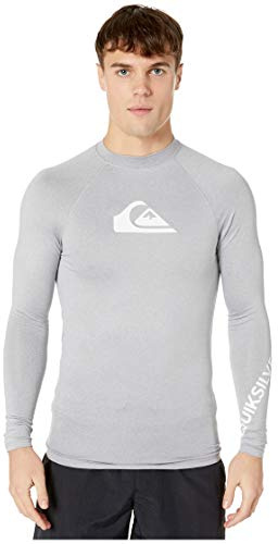 Quiksilver mens All Time Long Sleeve Rashguard Upf 50 Sun Protection Surf Rash Guard Shirt, Sleet Heather, Large US