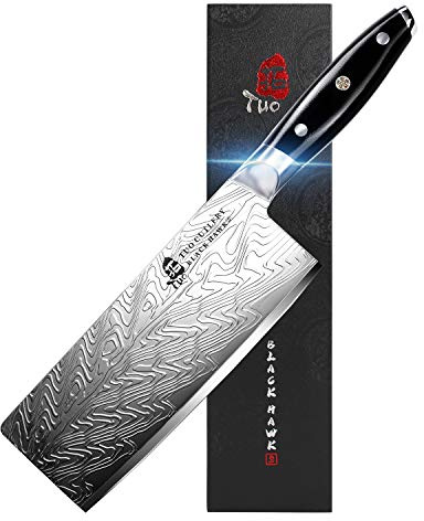 TUO Nakiri Knife - 7 Inch Vegetable Chopping Knife - Meat Cleaver - High Carbon Stainless Steel - Kitchen Knives with G10 Full Tang Handle with Gift Box - Black Hawk S Series