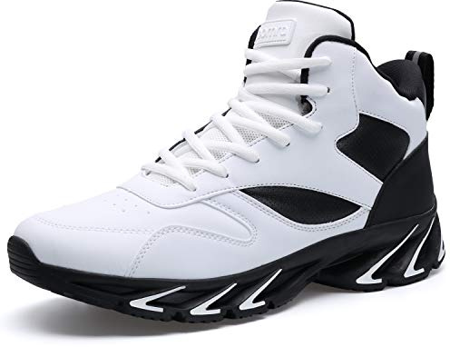 Joomra Men's Basketball Shoes White for Walking Jogging Gym Fitness Travel Stylish Lace up High Mid Top Cushion Trainer Athletic Sneakers Size 11