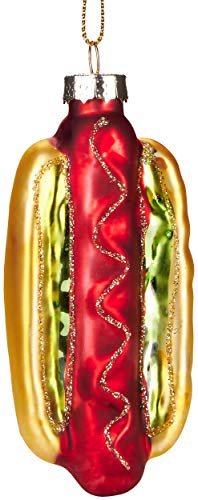 BRUBAKER Hot Dog - Handbemalte Weihnachtskugel aus Glas - Mundgeblasener Christbaumschmuck Figuren lustig Deko Anhänger Baumkugel - 10 cm