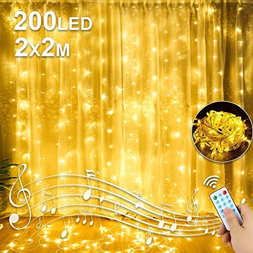 Vaileal Tenda luminosa 2 m x 2 m – 200 LED USB catena luminosa IP44 impermeabile con 8 modalità di luce e timer telecomando, decorazione interna per feste, Natale, matrimonio