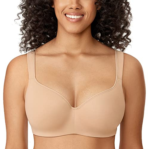 Delimira Women's Padded Bra T Shirt Underwired Support Bra Balcony Seamless Full Cup Comfort Bra Taupe Tan 36G