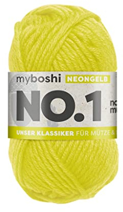 myboshi No.1 Wolle zum Häkeln und Stricken, Schnellstrickgarn, langlebige Mützenwolle, Strickwolle, Häkelwolle, mulesing-frei, 50g, Ll 55m Neongelb, 1 Knäuel