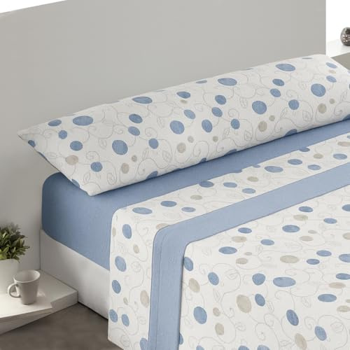 MERCURY TEXTIL- Juego de sábanas Coralina, Circulos Azul (Cama 150)