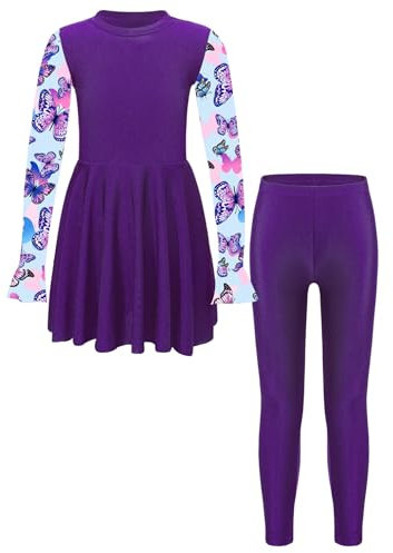 Freebily Mädchen Muslim Badeanzug Islamische Bademode Hijab Burkini Kinder Full Cover Badebekleidung Sonnenanzug Swimwear Violett_B 158-164/13-14 Jahre