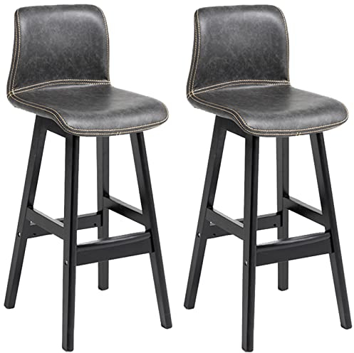 Massivholzstühle 2 Stück, Frühstückstheke, Kücheninsel, Barhocker mit gepolstertem PU-Kissen und Fußstütze, Sitzhöhe 72 cm (Farbe: Schwarz) (Grau) Made in China