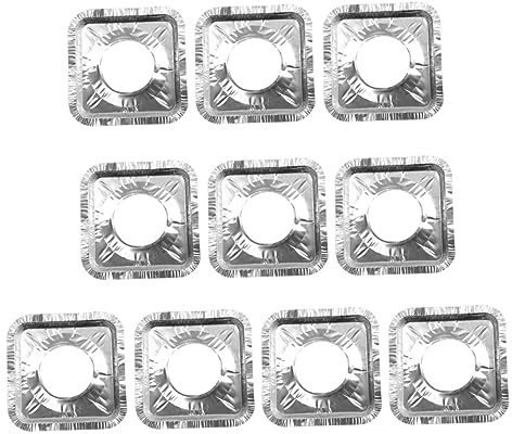 TOPBATHY Couvre-brûleurs Carrés en Aluminium Résistant la Chaleur L’huile, Lot de 10 Pièces, Protections Réutilisables pour Cuisinière à Gaz, Entretien Facile, Usage Domestique, Tapis
